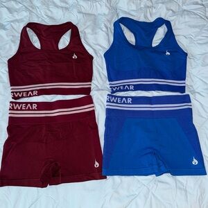 Ryderwear Freestyle Seamless Bras and Shorts - 2 Sets - Blue and Maroon - Medium